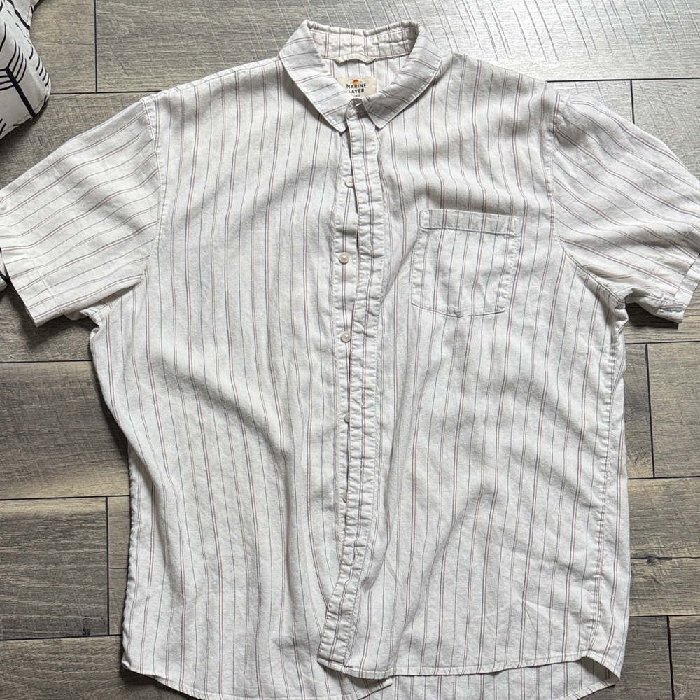 Marine Layer White and Gray Striped Casual Shirt